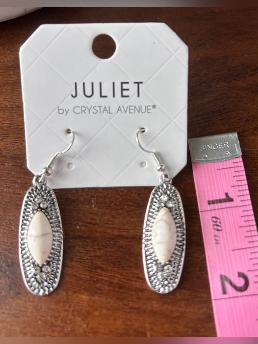 Juliet By Crystal Ave. oval ivory stone set in textured design,dangle,Western